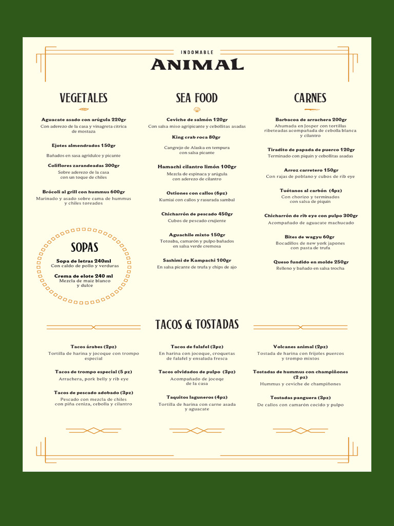 Menú del Restaurante Animal Monterrey | PDF | Taco | Cilantro