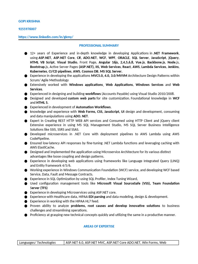 Senior .NET Developer with AWS Expertise | PDF | Microsoft Sql Server ...