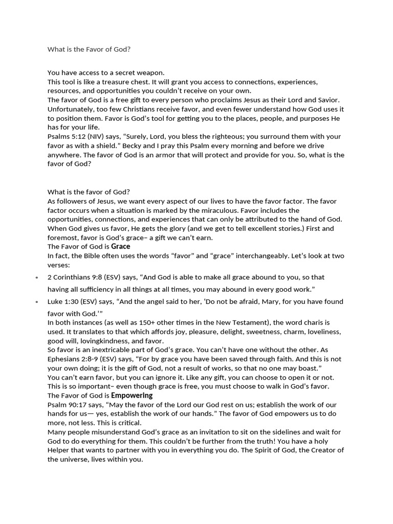 What Is The Favor of God PDF Jesus Christian Belief