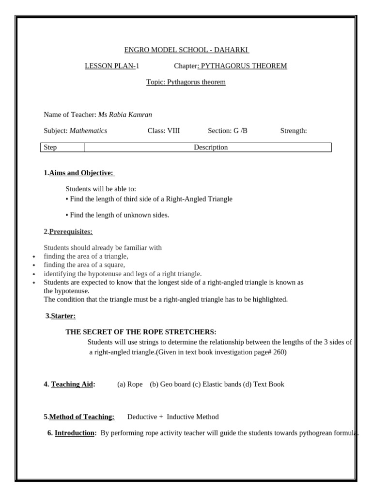 Pythagorean Theorem Lesson Plan | PDF | Euclidean Plane Geometry ...