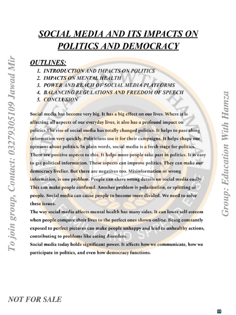 Essay On Social Media and Its Impacts On Politics and Democracy | PDF
