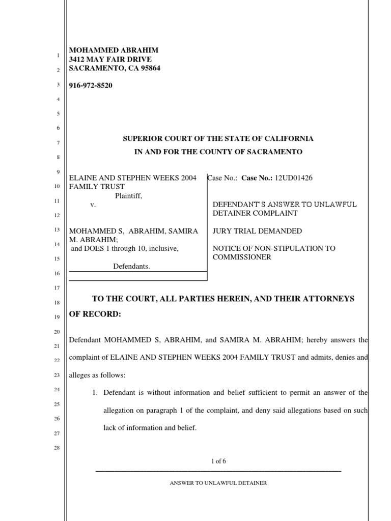 Answer to Complaint Affirmative Defense Estoppel