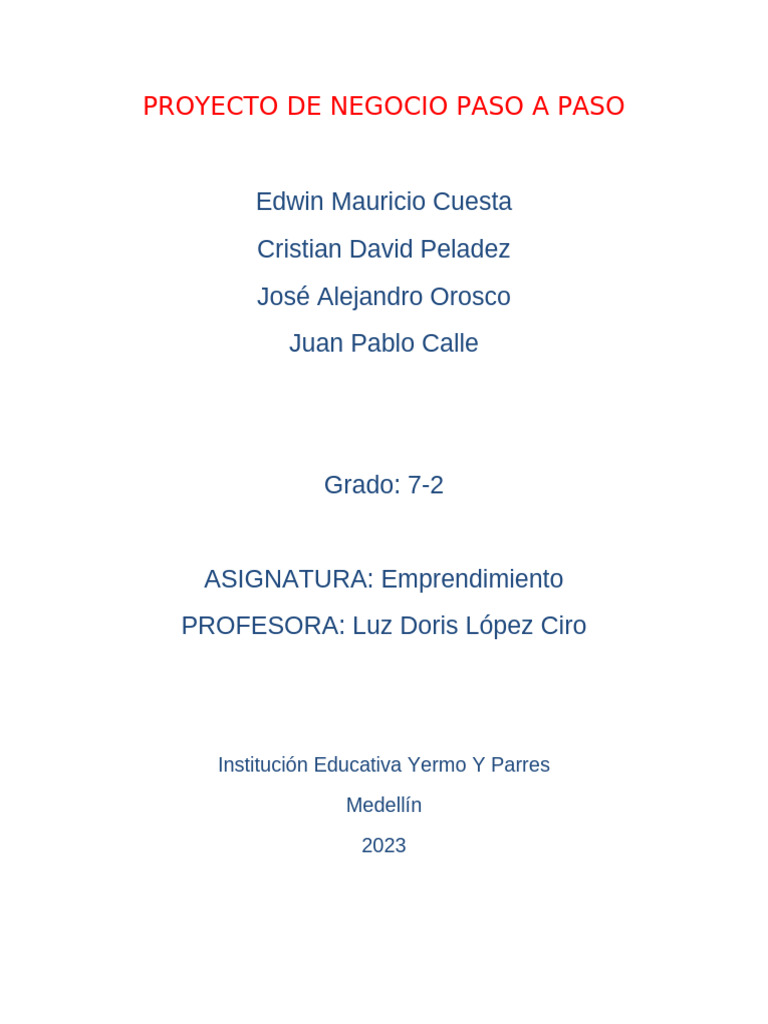 Proyecto de Negocio Paso A Paso | PDF