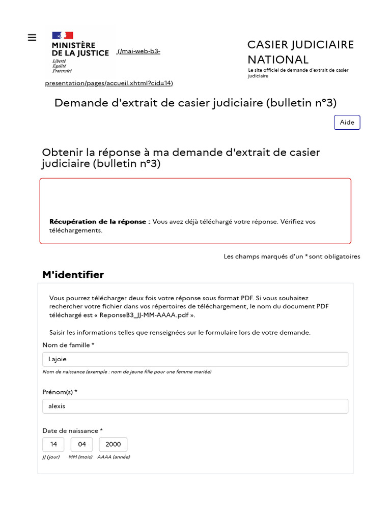 Demande d'extrait casier judiciaire n°3 | PDF | Informatique
