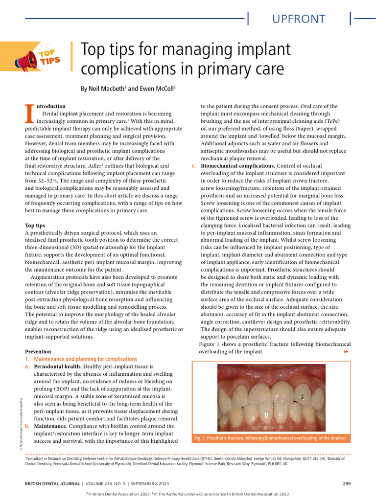BDJ-Top Tips For Managing Implant Complications in Primary Care | PDF ...