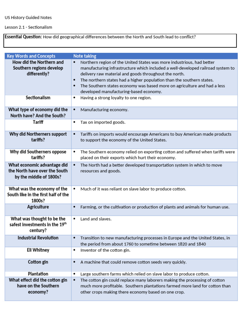Unit 2 Guided Notes Completed | PDF | American Civil War | Abolitionism ...