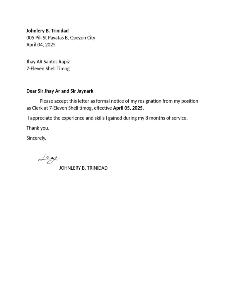 Trinidad Resignation paper | PDF