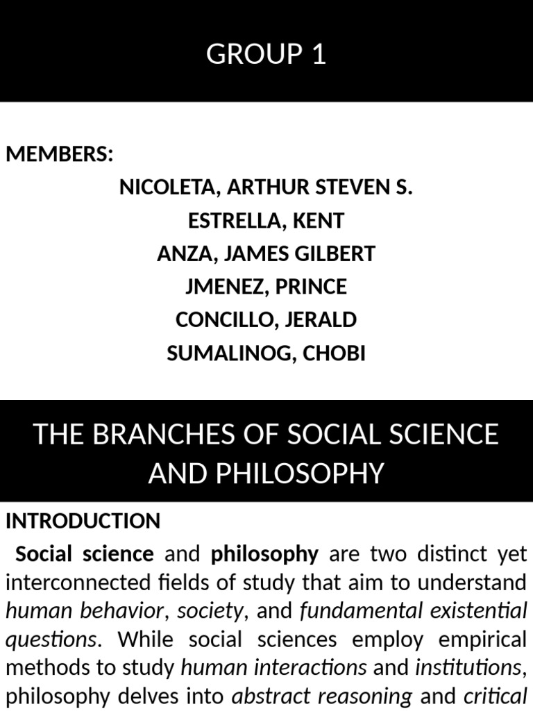 Group 1 SSP Reporting Branches of Social Science and Philosopy | PDF ...