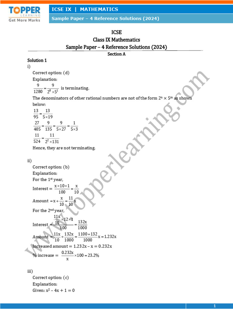 Topper 110 1 3 Maths Solution Up202312201100 1703050206 4418 | PDF ...