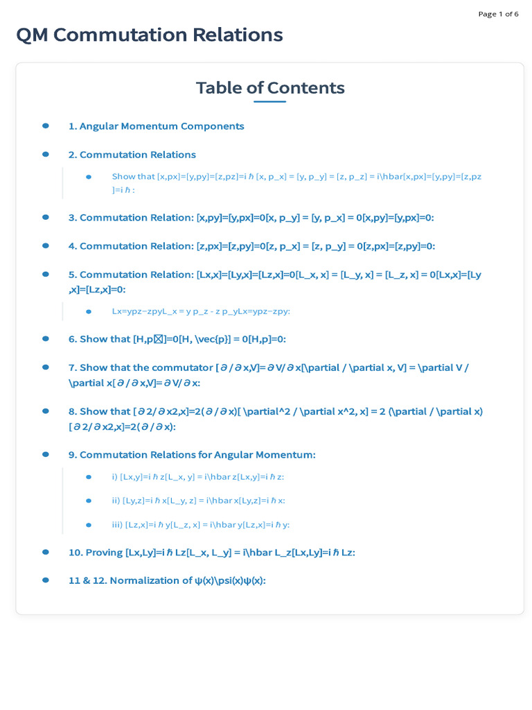 Quantum Mechanics Commutation Relations | PDF | Physics | Theoretical ...