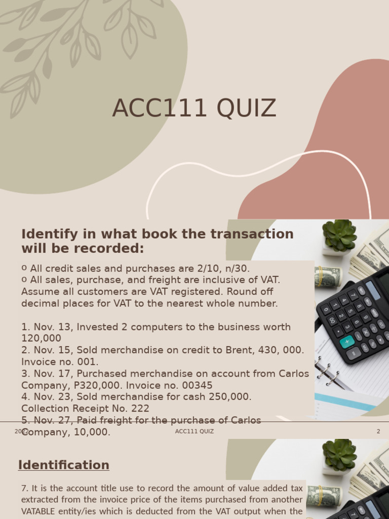 ACC111 Quiz: VAT Transactions & Journals | PDF | Value Added Tax | Invoice
