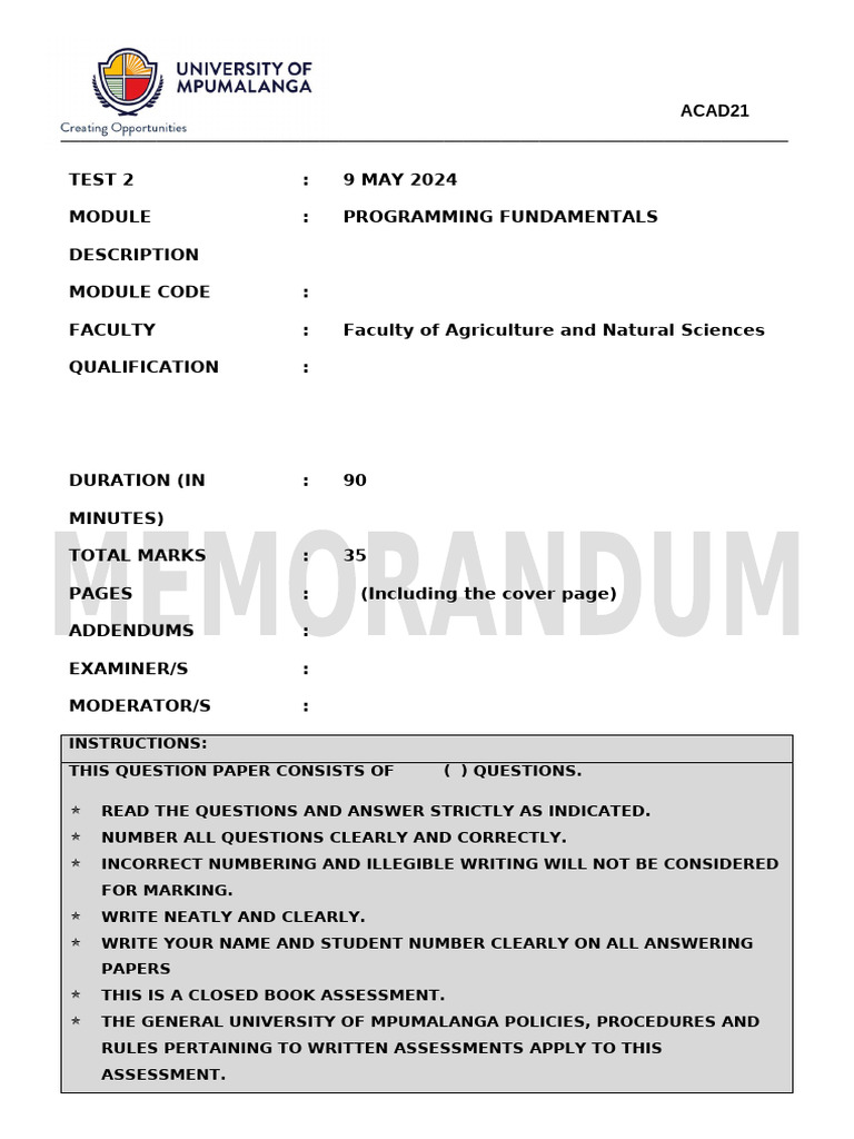 Programming Fundamentals Exam Paper | PDF | Computer Programming ...