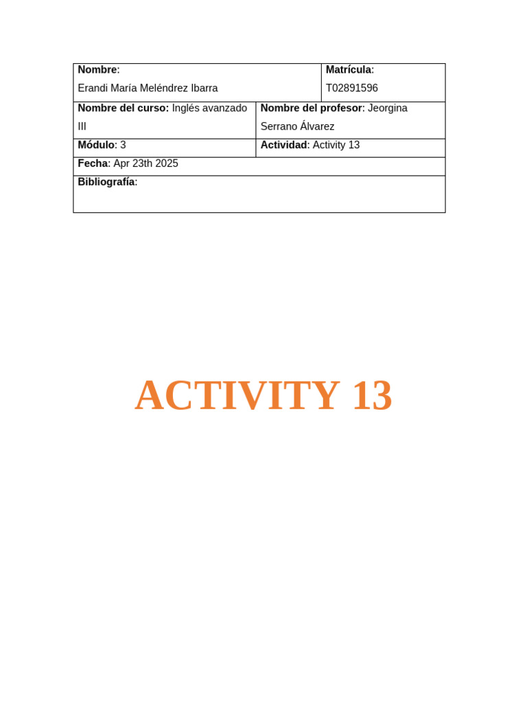 Activity 13 Inglés III | PDF