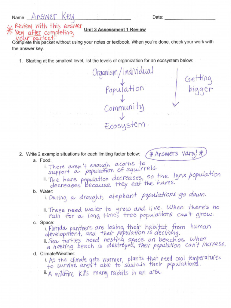 Layla Ostberg - ANSWER KEY - Unit 3 Assessment 1 Review | PDF