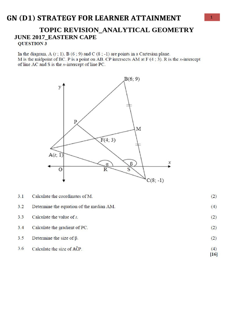 Topic Revision - Analytical Geometry - GR 12 - June 2017 | PDF ...