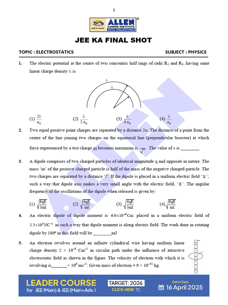 JEE Physics: Electrostatics Concepts | PDF | Inductor | Electric Field