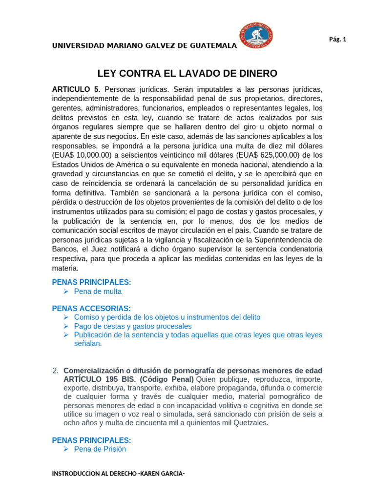 Sanciones por Lavado de Dinero en Guatemala | PDF | Multa (pena) | Castigos