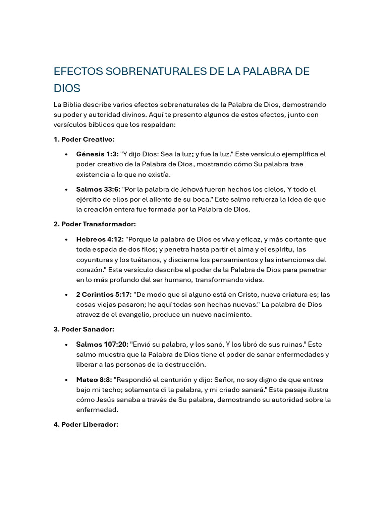 Efectos Sobrenaturales de la Palabra de Dios | PDF | Biblia | Dios