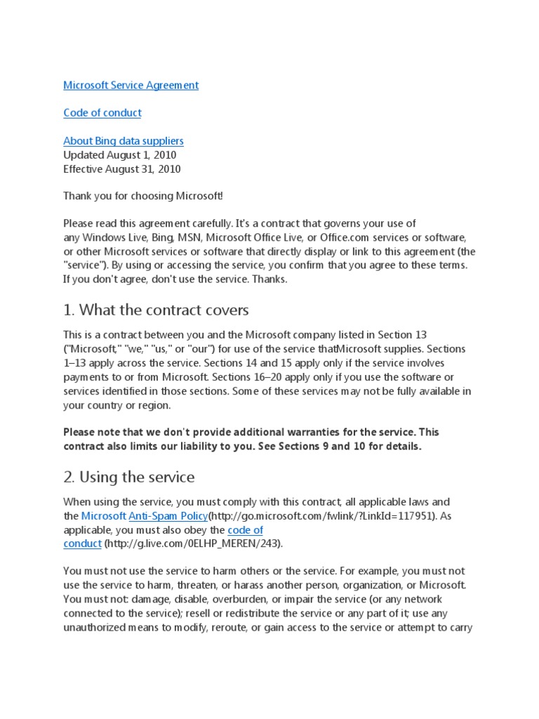Microsoft Service Agreement Arbitration Damages