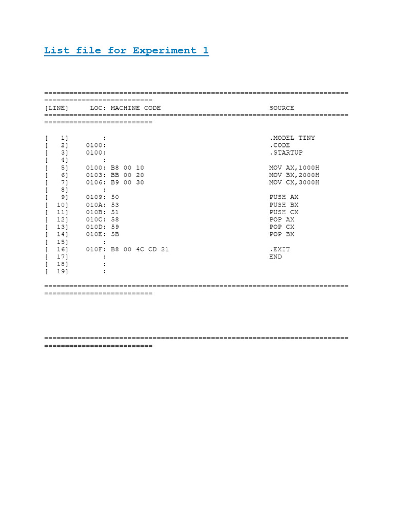 Assembly Code for Experiment 1 | PDF