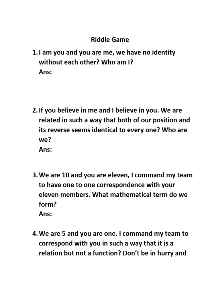 Riddle Game On Functions Without Answers | PDF