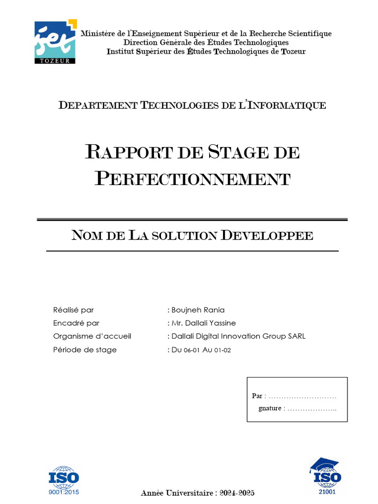 Rapport de Stage en Informatique 2024-2025 | PDF | Cas d'utilisation ...