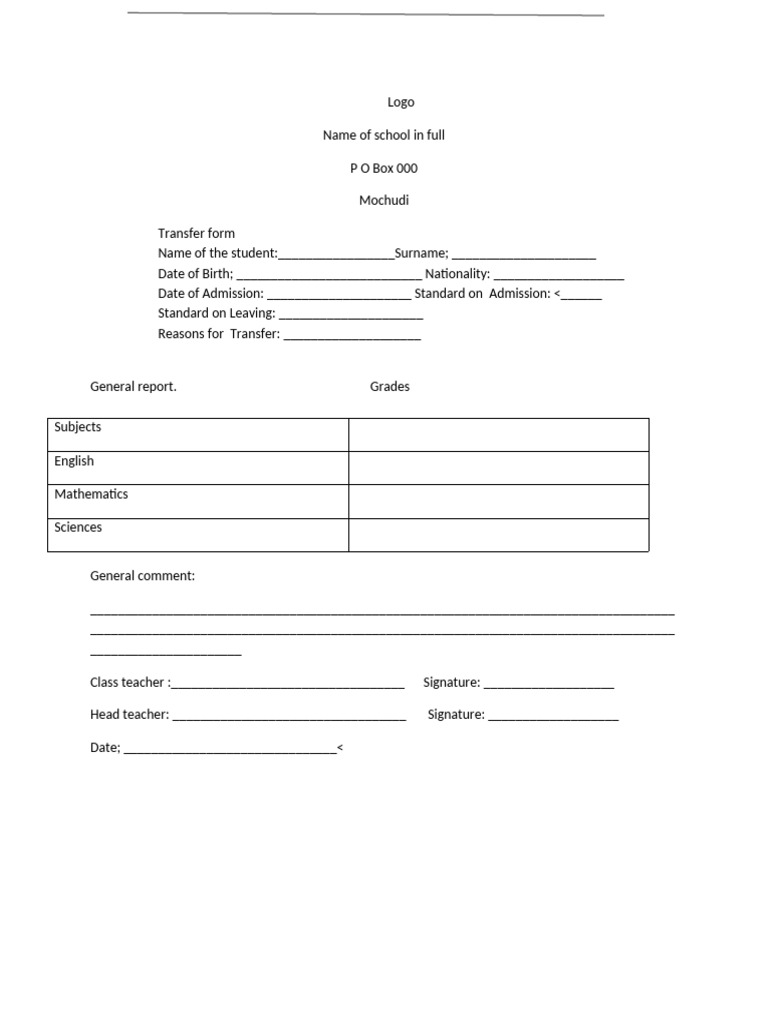 transfer template | PDF