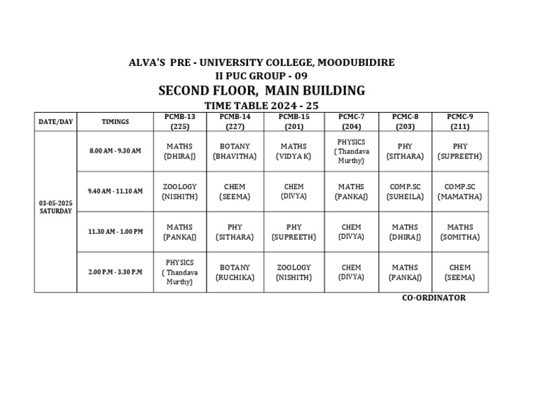 II PUC Time Table 2024-25 | PDF