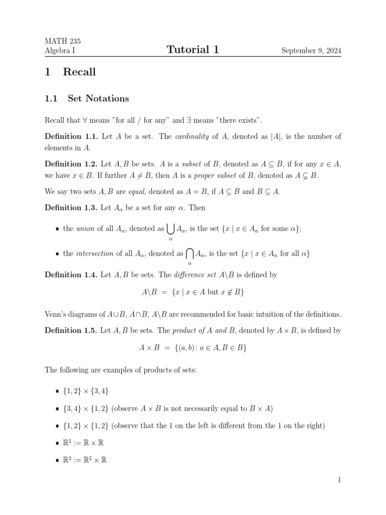 Algebra I Set Theory and Functions Guide | PDF | Set (Mathematics ...