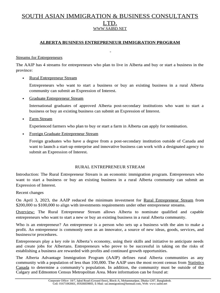 Alberta Rural Entrepreneur Immigration Guide | PDF | Entrepreneurship ...