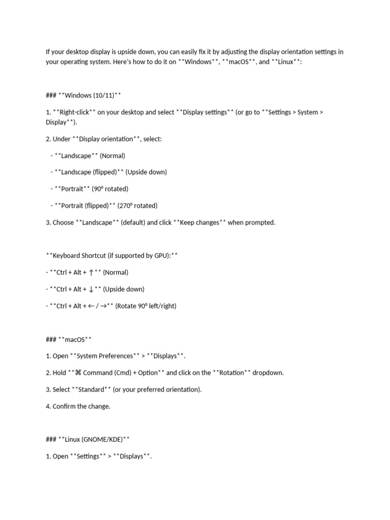 Upside Down Desktop Display Settings | PDF