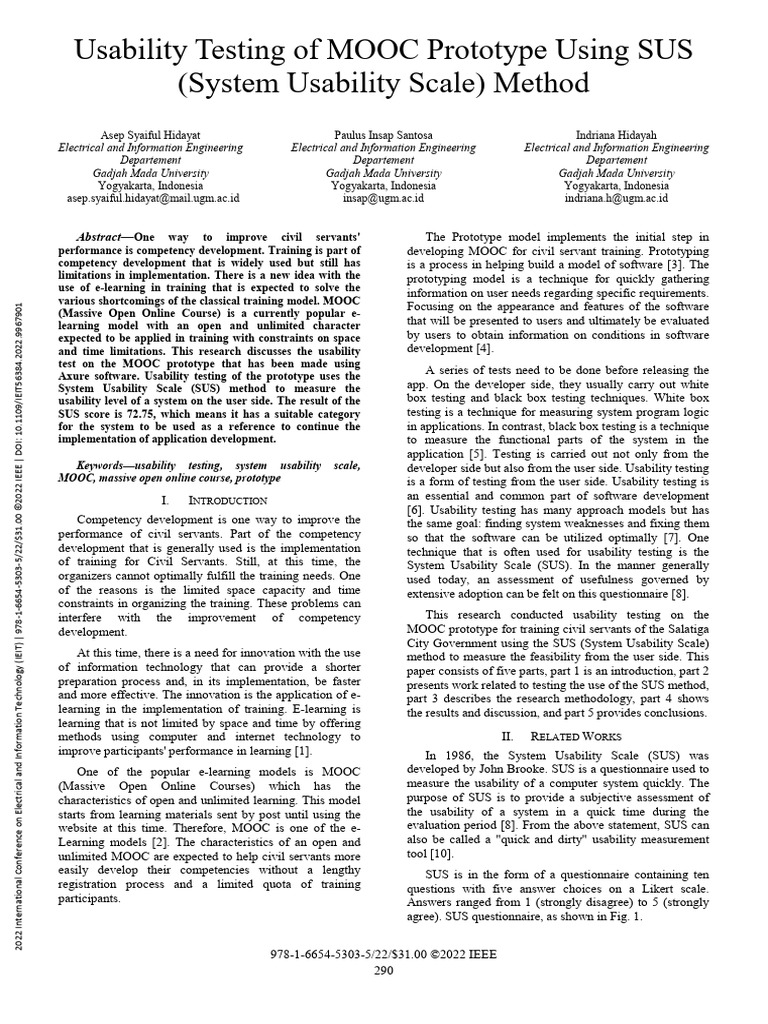 Usability Testing of MOOC Prototype Using SUS System Usability Scale ...