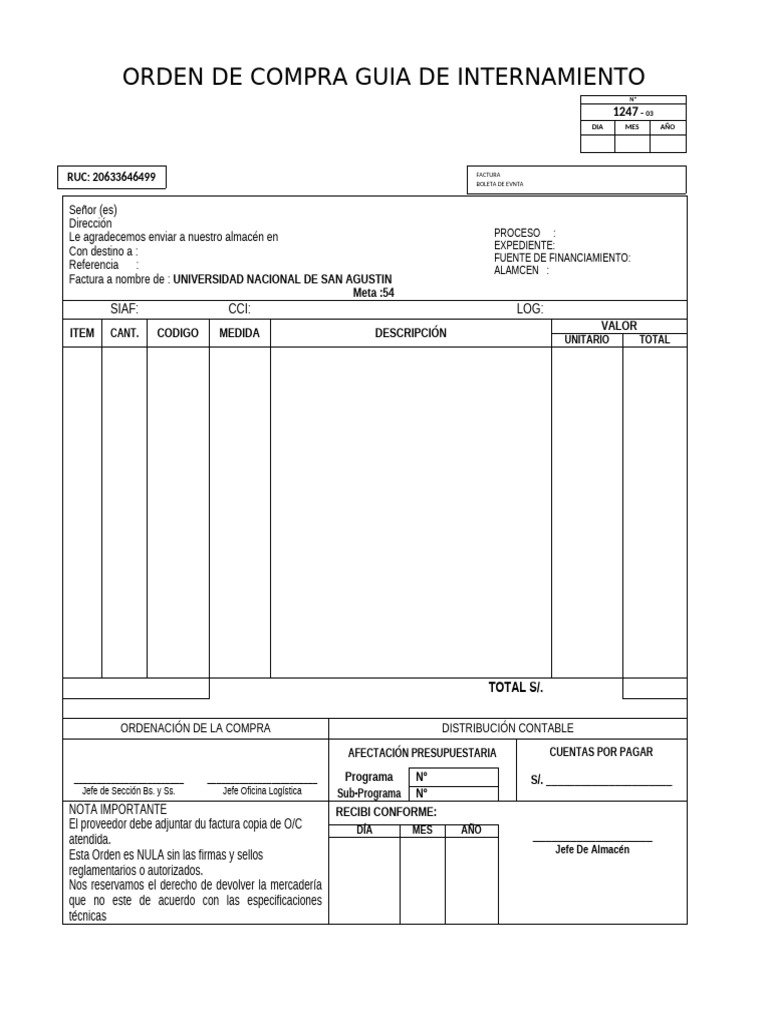 Formato de Orden de Compra | PDF