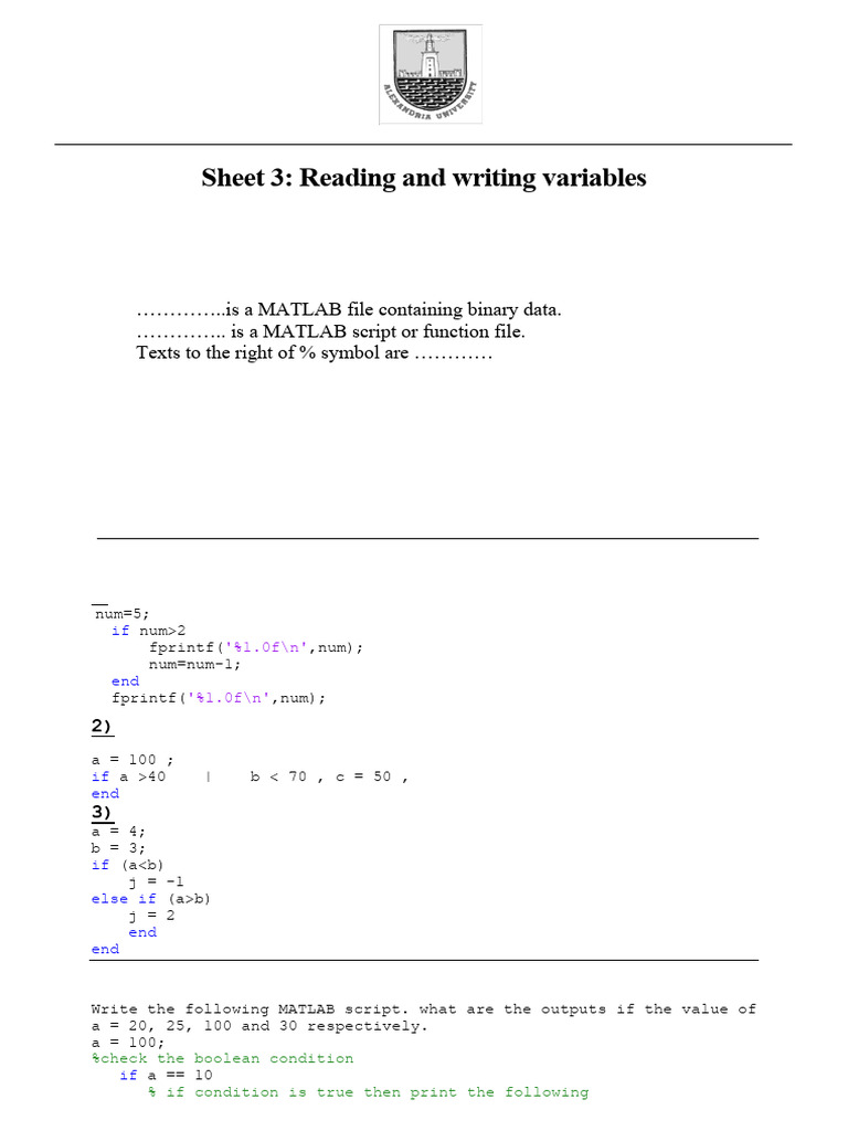 MATLAB Programming Exercises for Engineering | PDF | Matlab | Computer ...