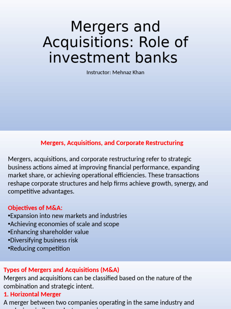 LECTURE 3.Mergers and Acquisitions and Role of Investment Banks | PDF ...