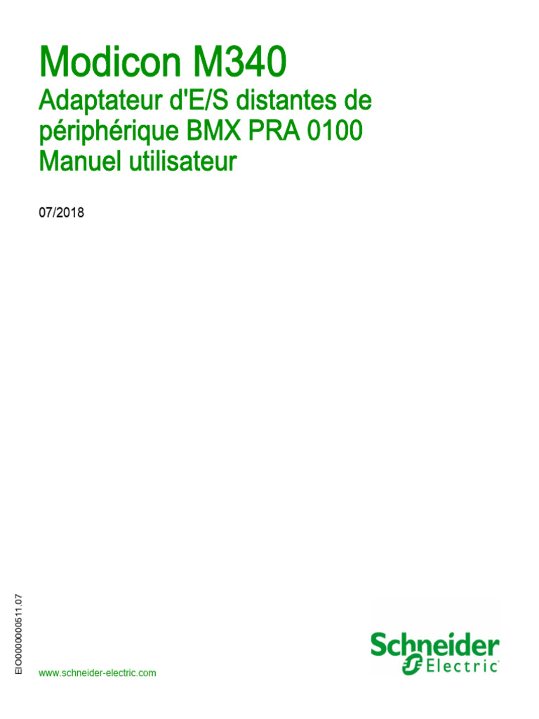 Manuel utilisateur Modicon M340 BMX PRA 0100 | PDF | Entrée/Sortie ...
