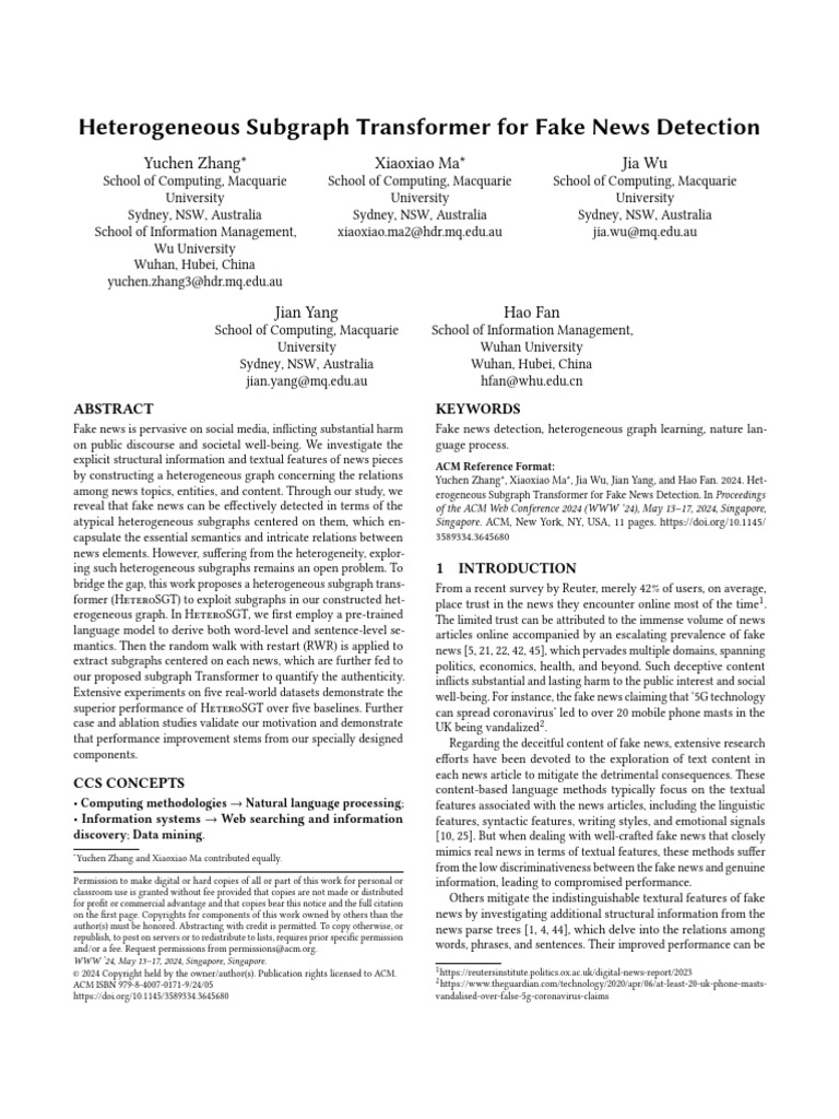 Heterogeneous Graphs for Fake News Detection | PDF | Cognitive Science ...