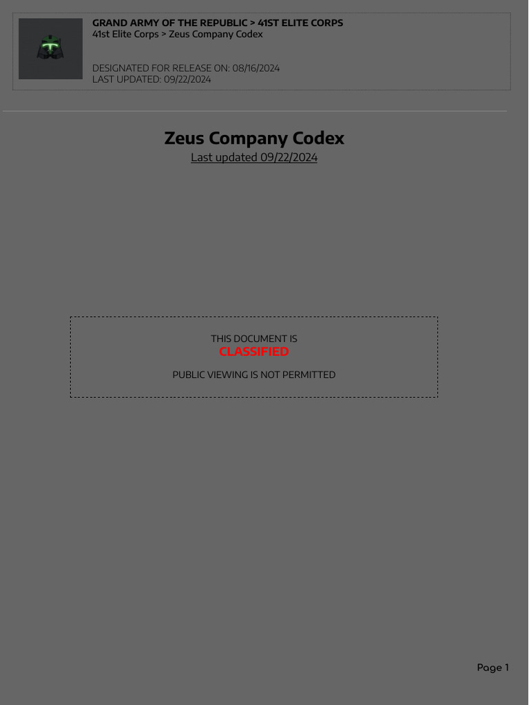 Zeus Company Codex Overview | PDF