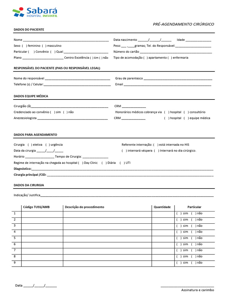 Pré-Agendamento Cirúrgico: Formulário Completo | PDF | Sistema de saúde ...