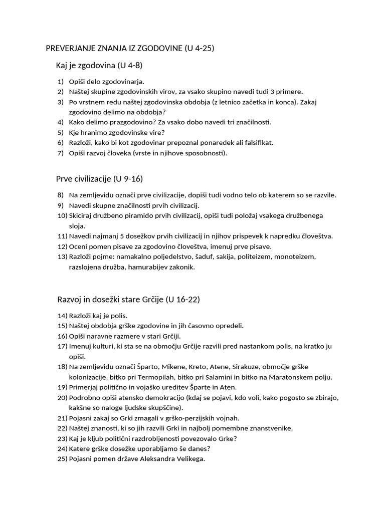 PREVERJANJE ZNANJA - Prvi Test | PDF