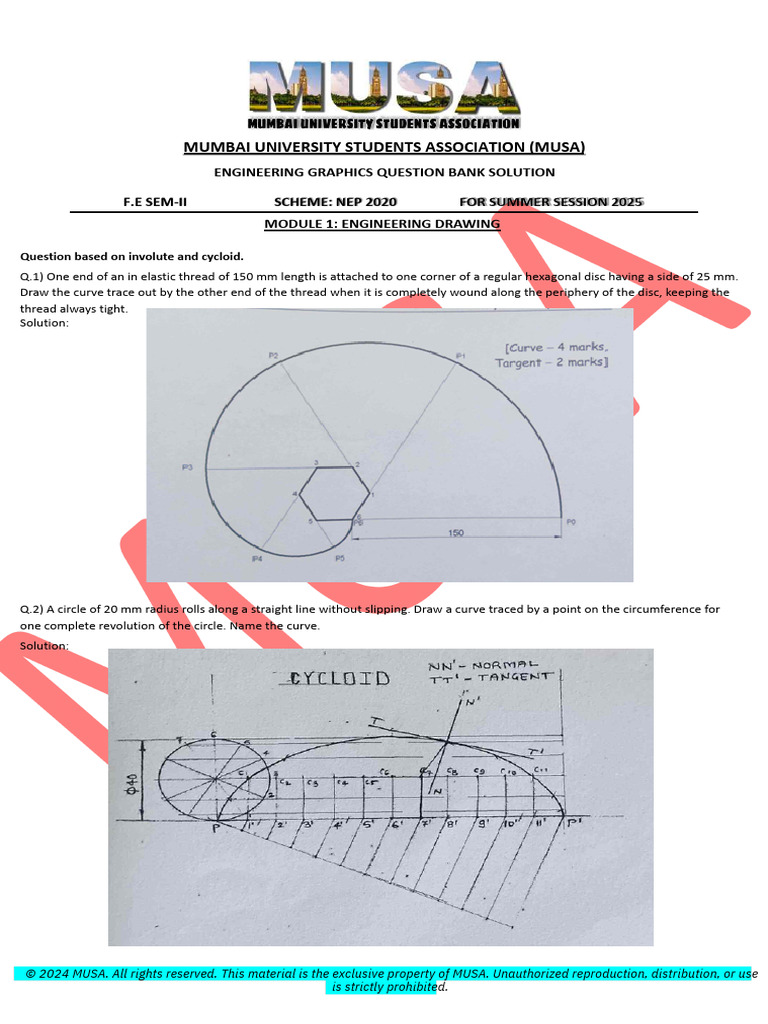 MUSA Engineering Graphics Question Bank 2025 | PDF | Circle | Classical ...