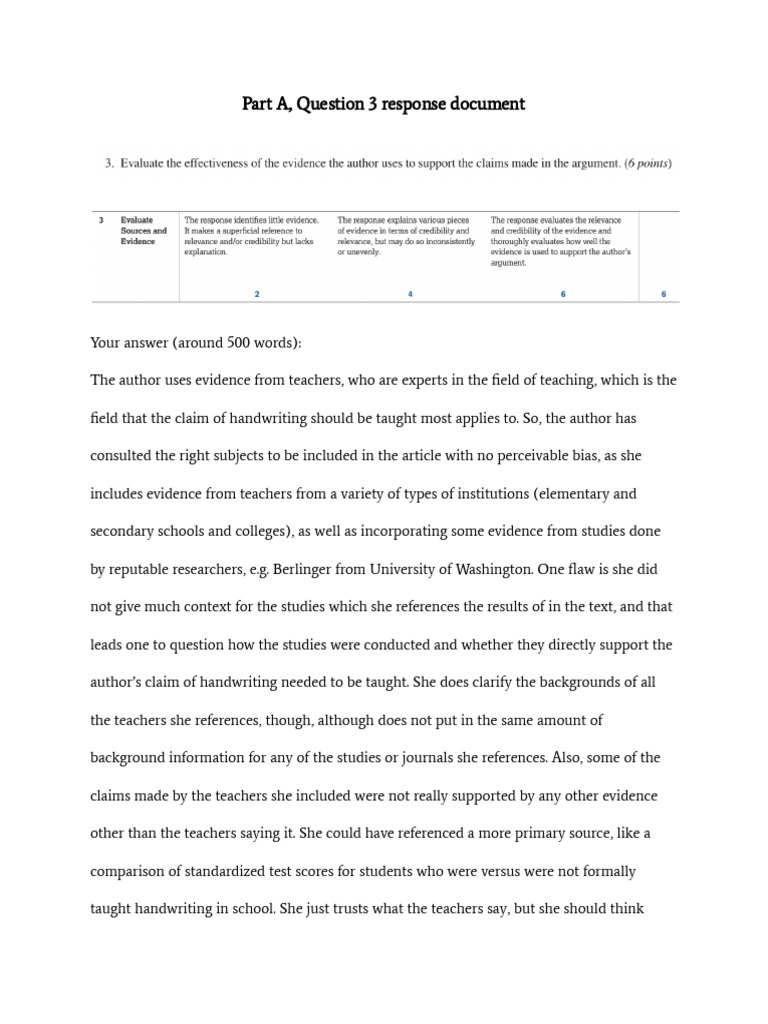 Part A, Question 3 Response Document | PDF | Credibility | Cognition