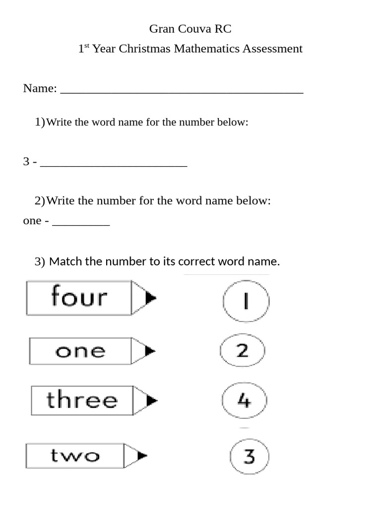1st Year Mathematics Assessment | PDF