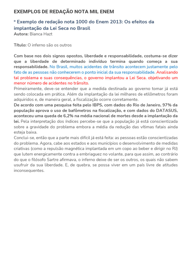 Exemplos de Redações Nota Mil ENEM | PDF | Estado | Brasil