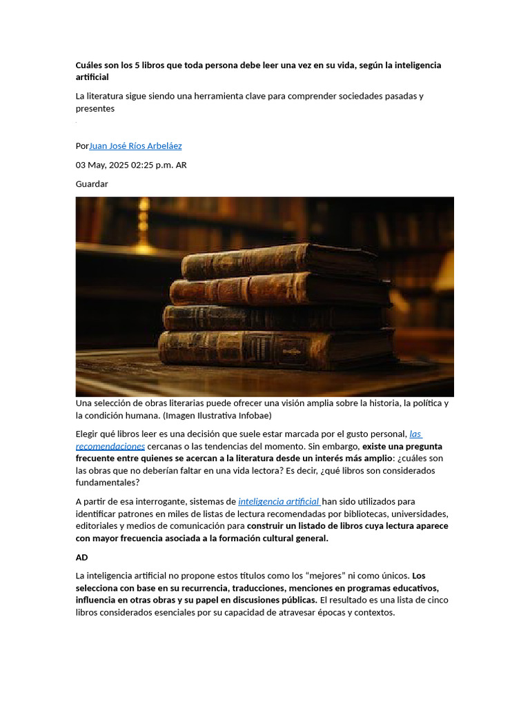 Cuáles Son Los 5 Libros Que Toda Persona Debe Leer Una Vez en Su Vida ...