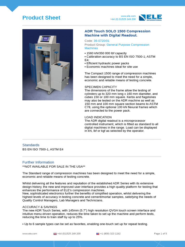 ADR Touch SOLO 1500 Compression Machine | PDF | Concrete | Computing