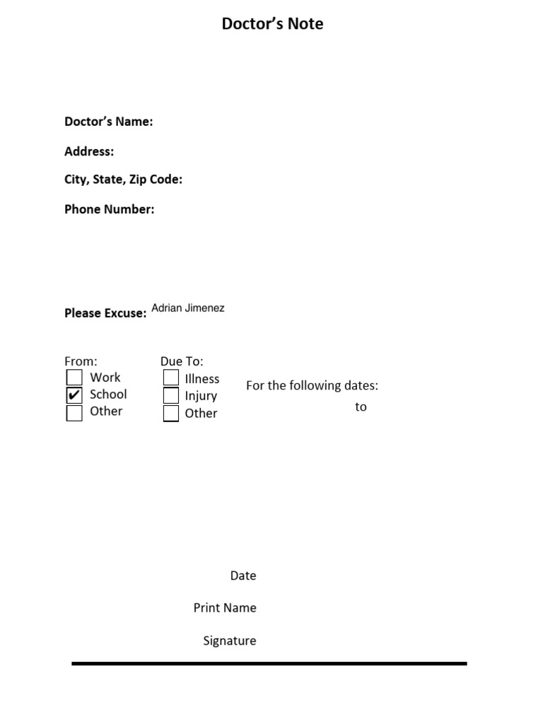 Clovis Family Healthcare: Doctor's Note | PDF