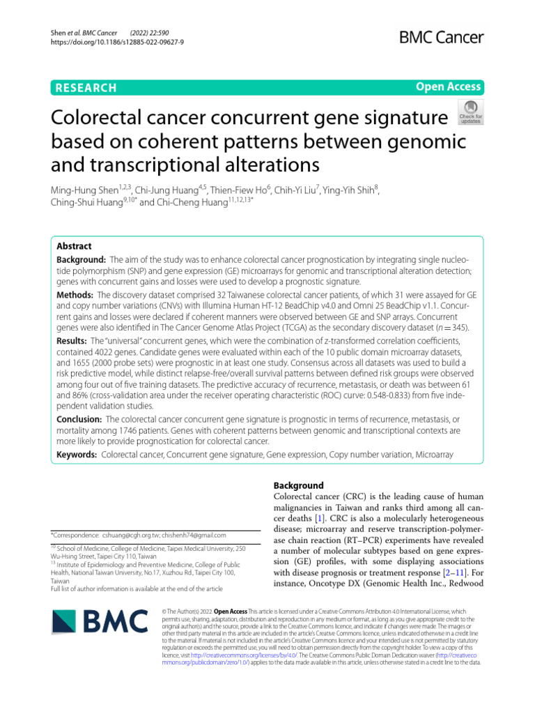 Colorectal Cancer Concurrent Gene Signature | PDF | Single Nucleotide ...