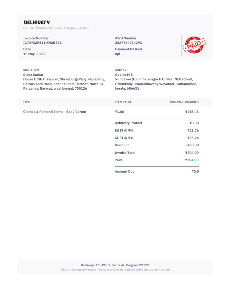 'PackageInvoice T174732P511MM2B891 | PDF