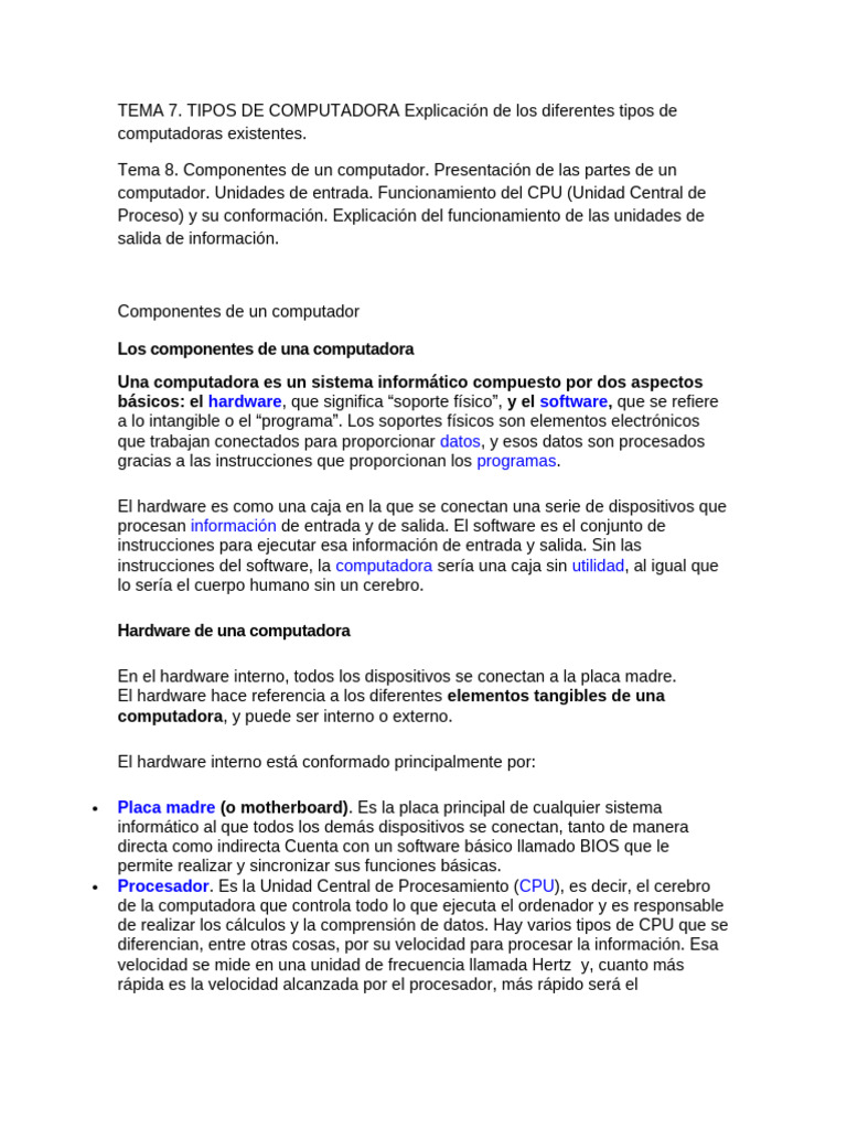 Tema 7 | PDF | Periférico | Hardware de la computadora